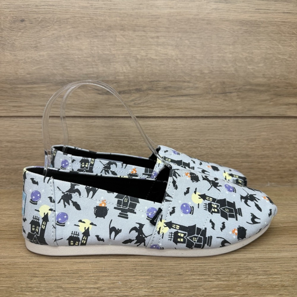TOMS Canvas Alpargata Slip-On Shoes Women's Sz 6 Halloween Witches Cats Haunted